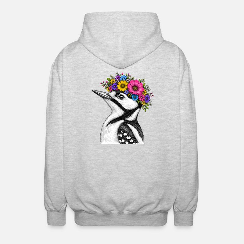 Oiseau à la couronne de fleurs - Veste à capuche unisexe - gris clair chiné