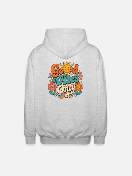 Good Vibe's Only Retro Floral - Unisex Hooded Jacket - light heather grey