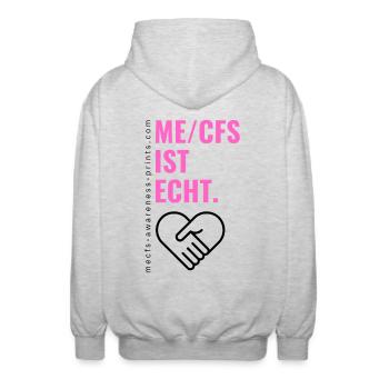 ME/CFS IST ECHT - pink edt. - Unisex Kapuzenjacke - Hellgrau meliert - Hinten - AI Model Male 185 light (185cm)