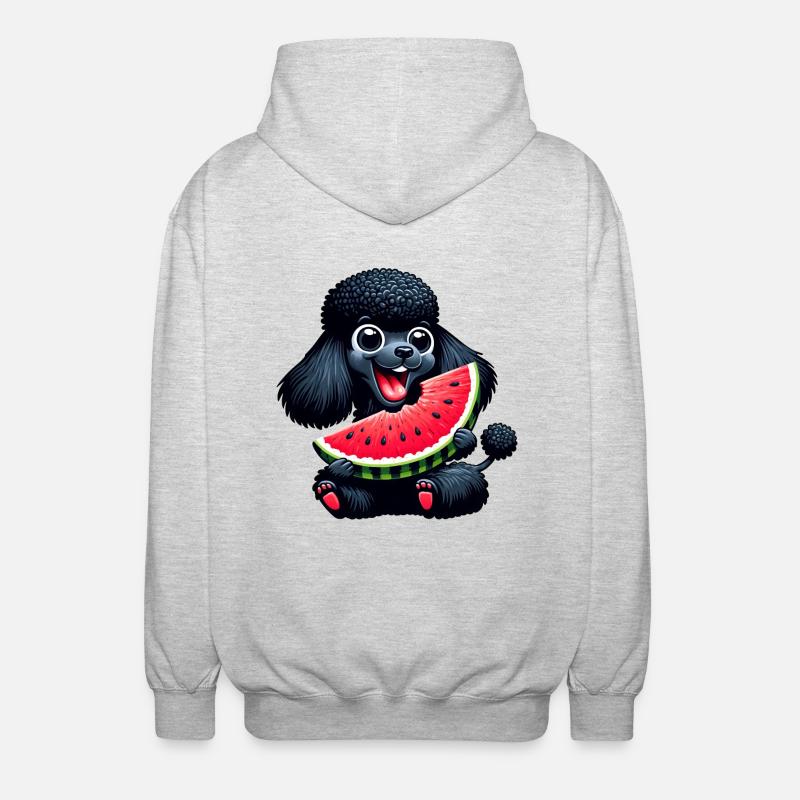 Pudel mit Wassermelone Sommerdesign - Unisex Kapuzenjacke - Hellgrau meliert