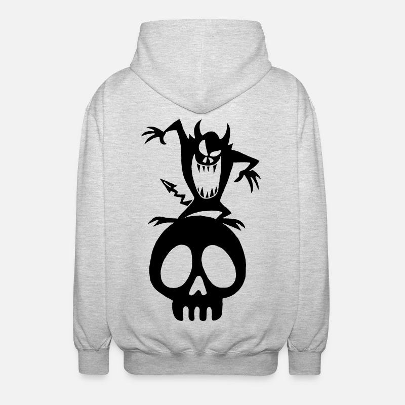 Schädel und schwarzer Dämon - Unisex Kapuzenjacke - Hellgrau meliert