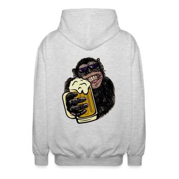 Affe mit Bier Biertrinkershirt Geschenk - Unisex Kapuzenjacke - Hellgrau meliert - Hinten - AI Model Male 185 light (185cm)