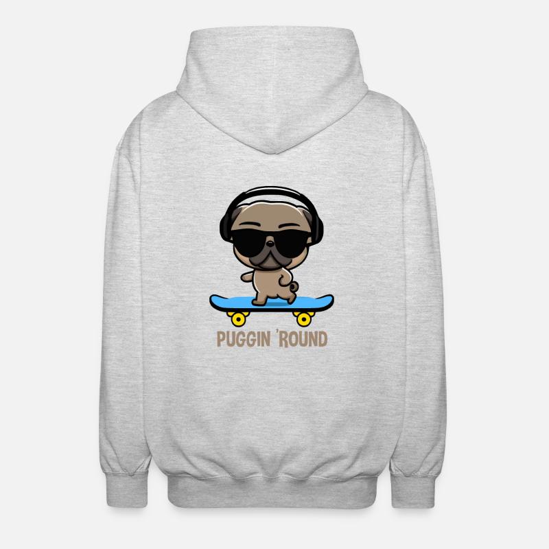 Pug on Skateboard Pugging Around - Unisex Hooded Jacket - light heather grey