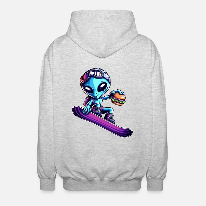 Alien Snowboard Hamburger Abenteuer - Unisex Kapuzenjacke - Hellgrau meliert