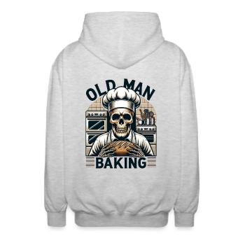 Old Man Baking Skull with Baker's Hat Baking Bread - Unisex Hooded Jacket - light heather grey - Back - AI Model Male 185 light (185cm)