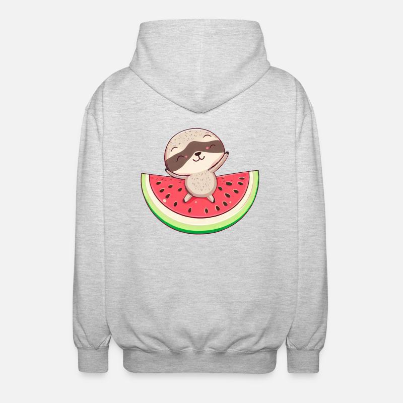 Faultier mit Wassermelone - Entspanntes Design - Unisex Kapuzenjacke - Hellgrau meliert