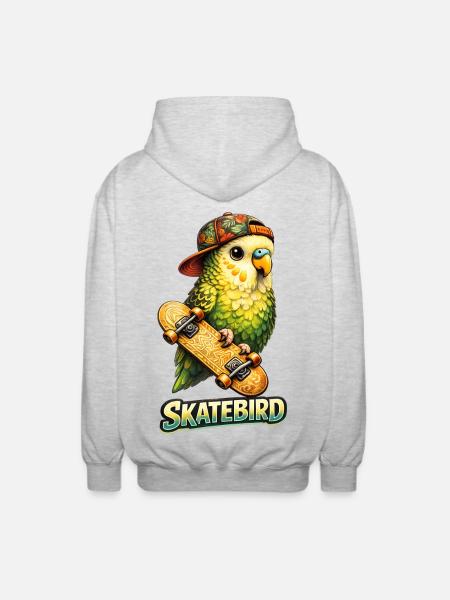 Skatebird – Tropical Parrot with Skateboard & Ca - Unisex Hooded Jacket - light heather grey