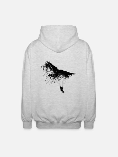 Paraglider with raven (black) - Unisex Hooded Jacket - light heather grey