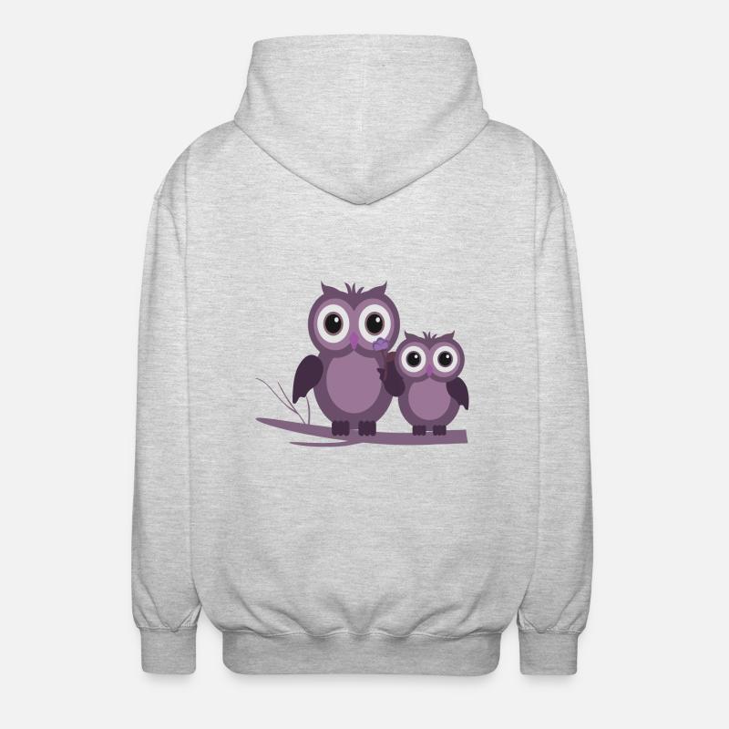 zwei Eulen Lila Pflaume Flieder - Unisex Kapuzenjacke - Hellgrau meliert