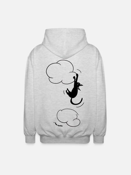 Black Cat hanging on a Cloud.  - Unisex Hooded Jacket - light heather grey