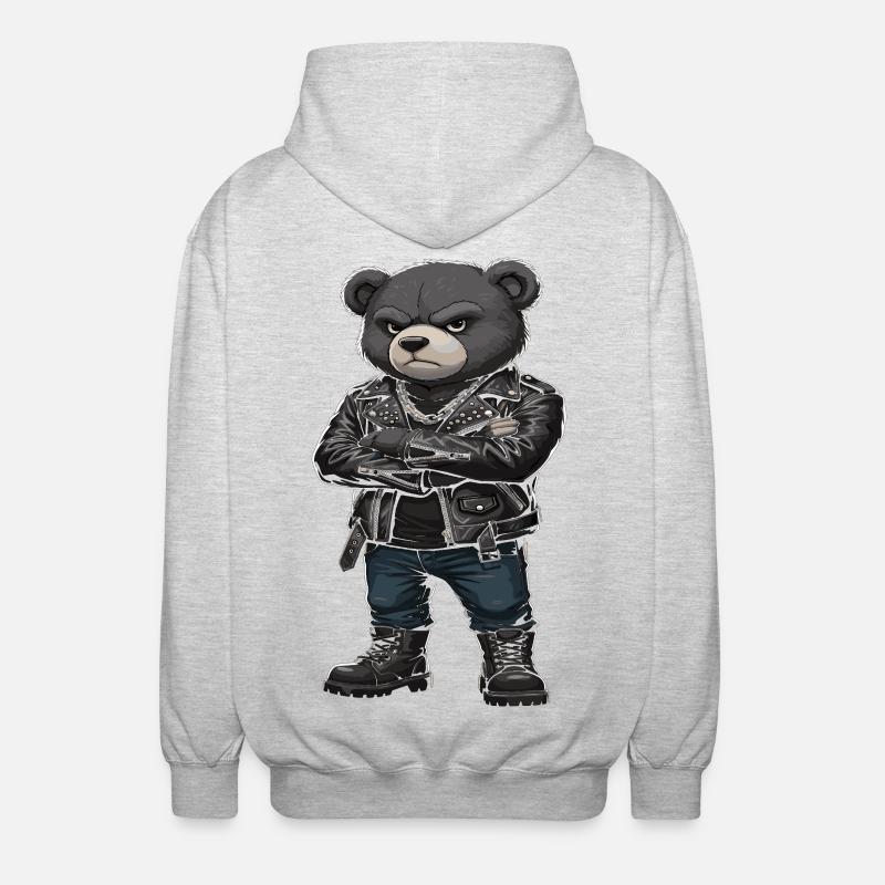 Rocker Bear, veste en cuir Biker - Veste à capuche unisexe - gris clair chiné