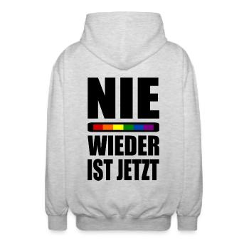 Nie wieder ist jetzt - Unisex Kapuzenjacke - Hellgrau meliert - Hinten - AI Model Male 185 light (185cm)