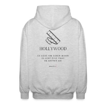 Hollywood - schwarze Schrift - Unisex Kapuzenjacke - Hellgrau meliert - Hinten - AI Model Male 185 light (185cm)