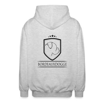 BORDEAUXDOGGE WAPPEN - Unisex Kapuzenjacke - Hellgrau meliert - Hinten - AI Model Male 185 light (185cm)