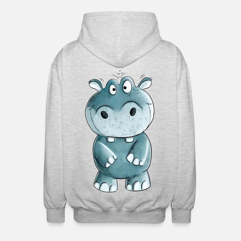 Blaues Nilpferd I Wildtiere Comic - Unisex Kapuzenjacke - Hellgrau meliert