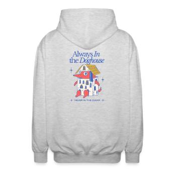 Always in the Doghouse – Lustiger Dackel Cartoon - Unisex Kapuzenjacke - Hellgrau meliert - Hinten - AI Model Male 185 light (185cm)
