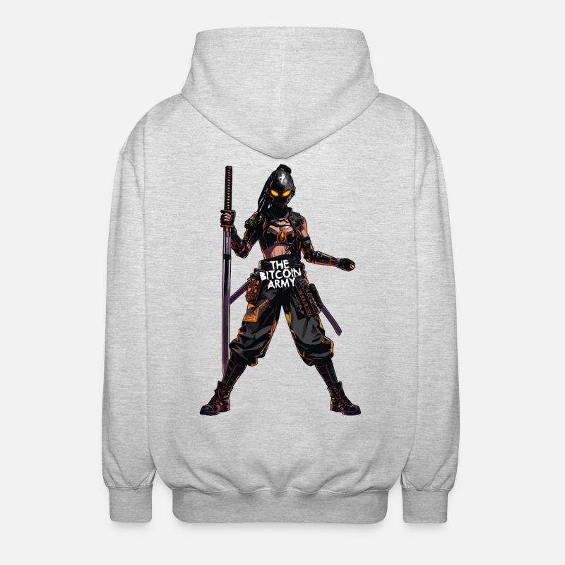 Bitcoin Bazooka – Die Bitcoin-Armee – Samurai 03 - Unisex Kapuzenjacke - Hellgrau meliert