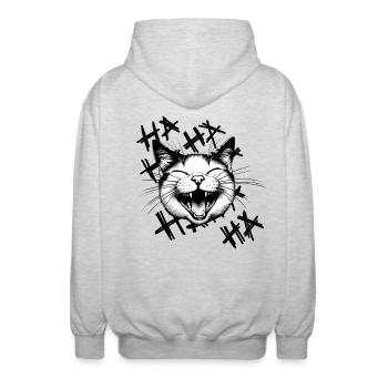 Lachende 🐈😂 Katze - Unisex Kapuzenjacke - Hellgrau meliert - Hinten - AI Model Male 185 light (185cm)