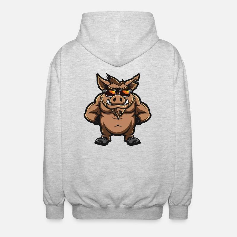 Sanglier Cochon Bande Dessinée Cool - Veste à capuche unisexe - gris clair chiné