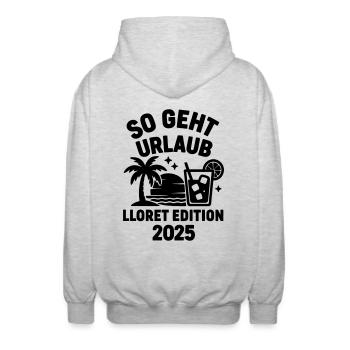 This is how holiday Lloret Edition 2025 works - Unisex Hooded Jacket - light heather grey - Back - AI Model Male 185 light (185cm)