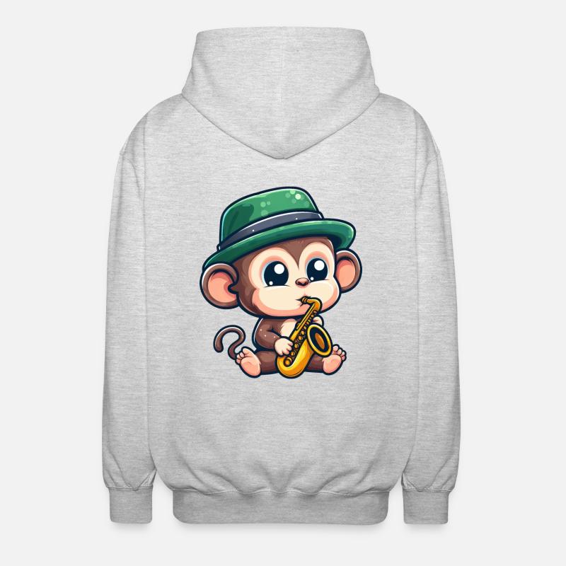 Jazz chimpanzee with saxophone - Unisex Hooded Jacket - light heather grey