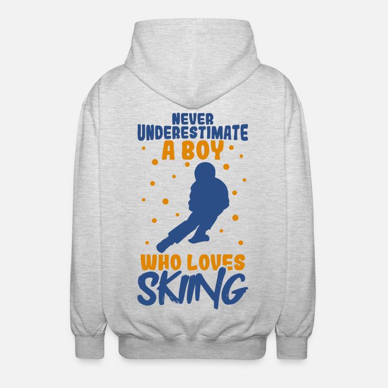 Never underestimate a ski boy - Unisex Hooded Jacket - light heather grey