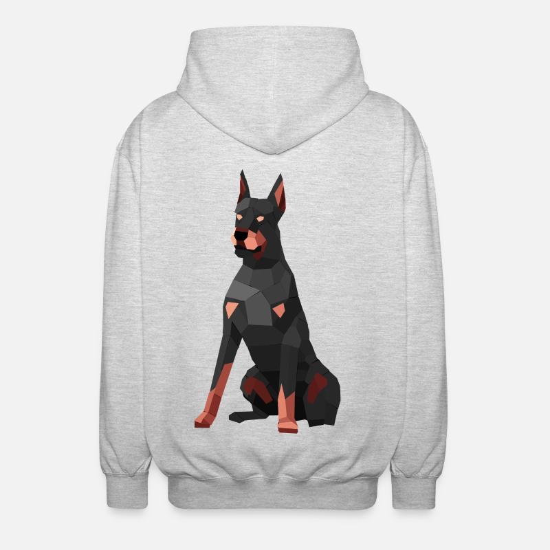 Moderner Dobermann – Low-Poly-Kunst - Unisex Kapuzenjacke - Hellgrau meliert