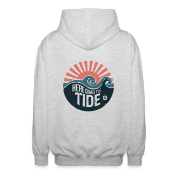 Here Comes the Tide | Nautical & Sea Lovers - Unisex Hooded Jacket - light heather grey - Back - AI Model Male 185 light (185cm)