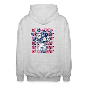 Soyez différent – Tulipes bleues et positivité - Veste à capuche unisexe - gris clair chiné - Dos - AI Model Male 185 light (185cm)