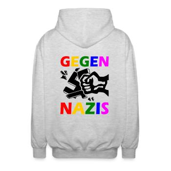 Gegen nazis - Unisex Kapuzenjacke - Hellgrau meliert - Hinten - AI Model Male 185 light (185cm)