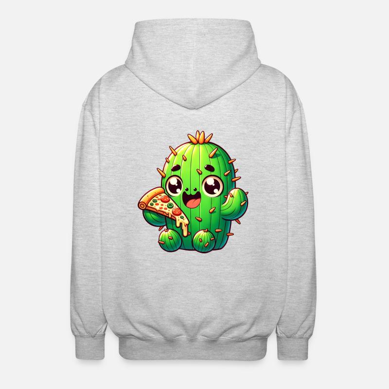 Cactus Kawaii mignon avec Pizza - Veste à capuche unisexe - gris clair chiné
