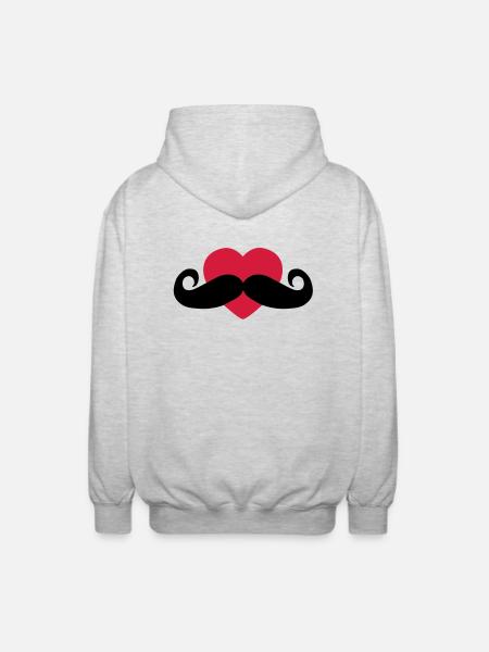 heart moustache / love moustache - Unisex Hooded Jacket - light heather grey