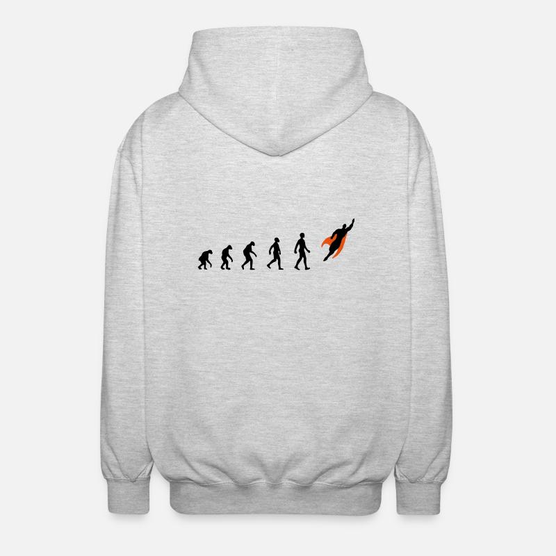 Evolution, super, held, Superhelden, darwin, - Unisex Kapuzenjacke - Hellgrau meliert