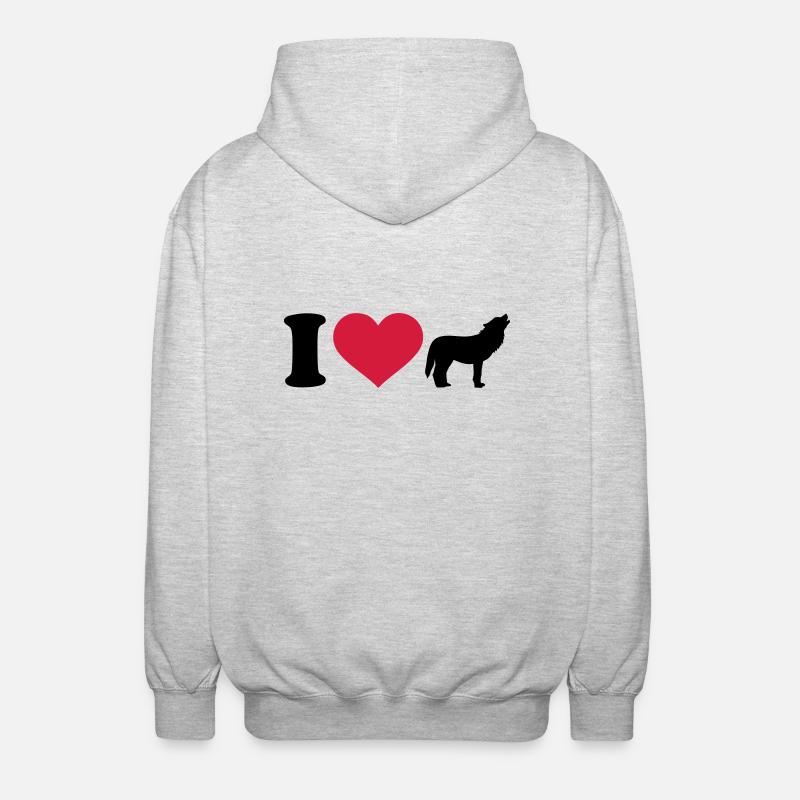I love Wolf - Unisex Hooded Jacket - light heather grey
