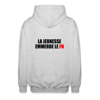 la jeunesse emmerde front national - Veste à capuche unisexe - gris clair chiné - Dos - AI Model Male 185 light (185cm)