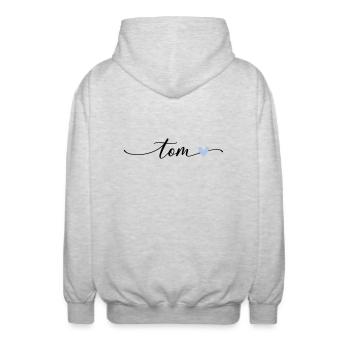 Tom Name Calligraphy Font - Unisex Hooded Jacket - light heather grey - Back - AI Model Male 185 light (185cm)