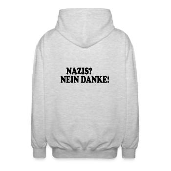 Nazis nein danke - Unisex Kapuzenjacke - Hellgrau meliert - Hinten - AI Model Male 185 light (185cm)