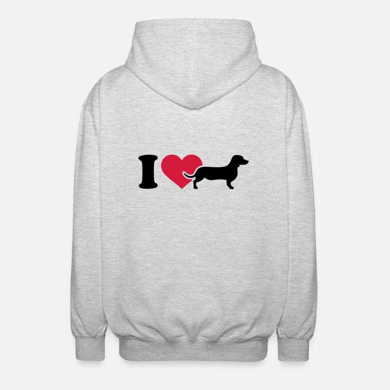 I love Teckel - Veste à capuche unisexe - gris clair chiné