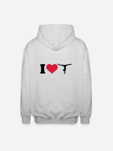 I love Gymnastik Turnen - Unisex Kapuzenjacke - Hellgrau meliert