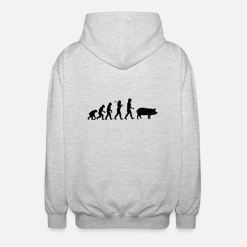 Evolution zum Schwein - Unisex Kapuzenjacke - Hellgrau meliert