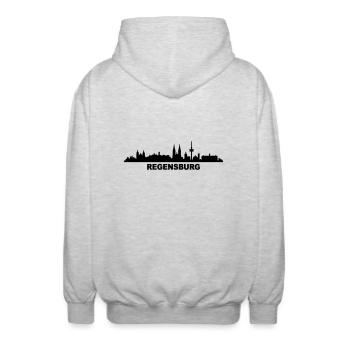 Skyline Regensburg - Unisex Kapuzenjacke - Hellgrau meliert - Hinten - AI Model Male 185 light (185cm)