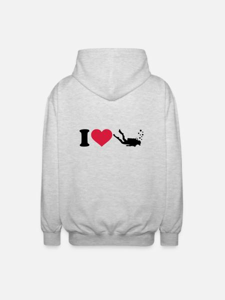 I love Diving - Unisex Hooded Jacket - light heather grey