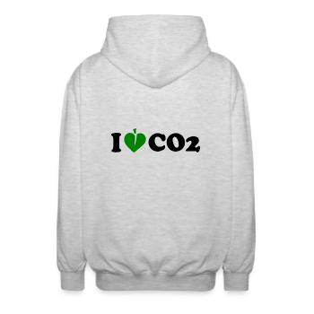 I love co2 - Unisex Hooded Jacket - light heather grey - Back - AI Model Male 185 light (185cm)