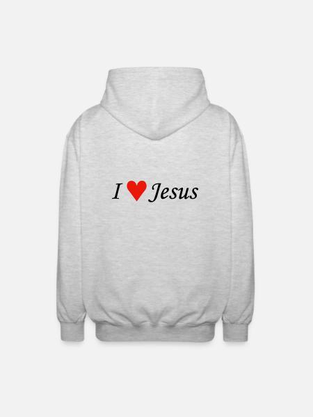 I love Jesus EN - Unisex Hooded Jacket - light heather grey