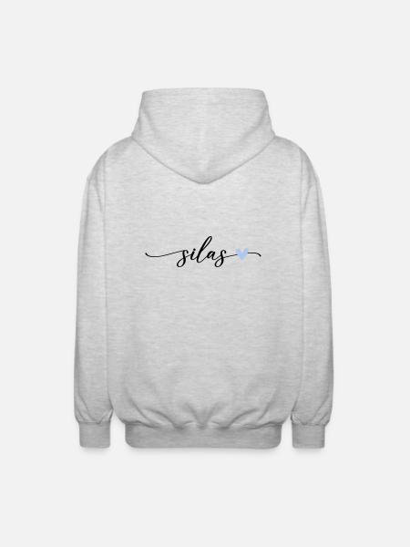 Silas Name Calligraphy Font - Unisex Hooded Jacket - light heather grey
