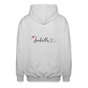 Isabella Name Vorname Kalligrafieherz - Unisex Kapuzenjacke - Hellgrau meliert - Hinten - AI Model Male 185 light (185cm)