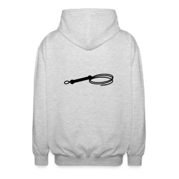 Peitsche + eigener Text - Unisex Kapuzenjacke - Hellgrau meliert - Hinten - AI Model Male 185 light (185cm)