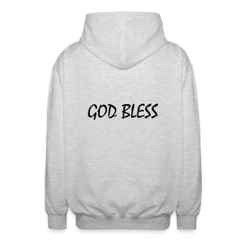 God bless - Unisex Hooded Jacket - light heather grey - Back - AI Model Male 185 light (185cm)