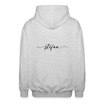 Stefan Name Calligraphy Font - Unisex Hooded Jacket - light heather grey - Back - AI Model Male 185 light (185cm)