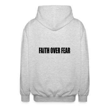 Faith over fear - Unisex Kapuzenjacke - Hellgrau meliert - Hinten - AI Model Male 185 light (185cm)